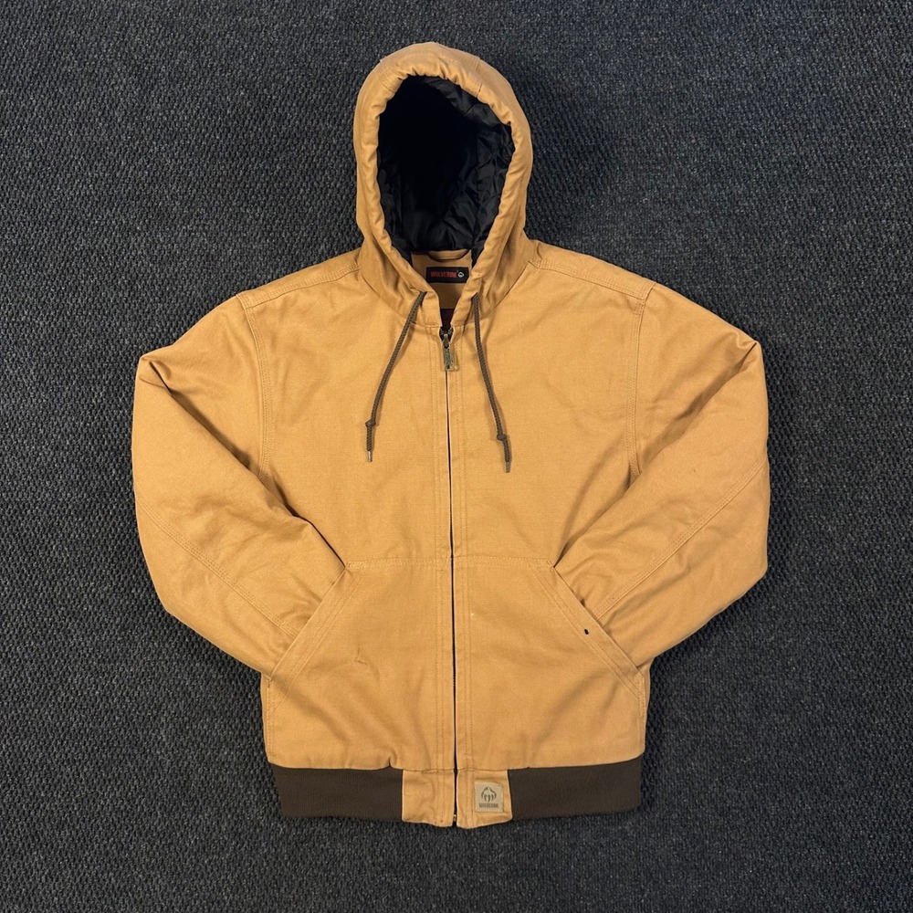 Wolverine Work Coat Mens Small Brown Duck Canvas Quilted Hooded Full Zip
